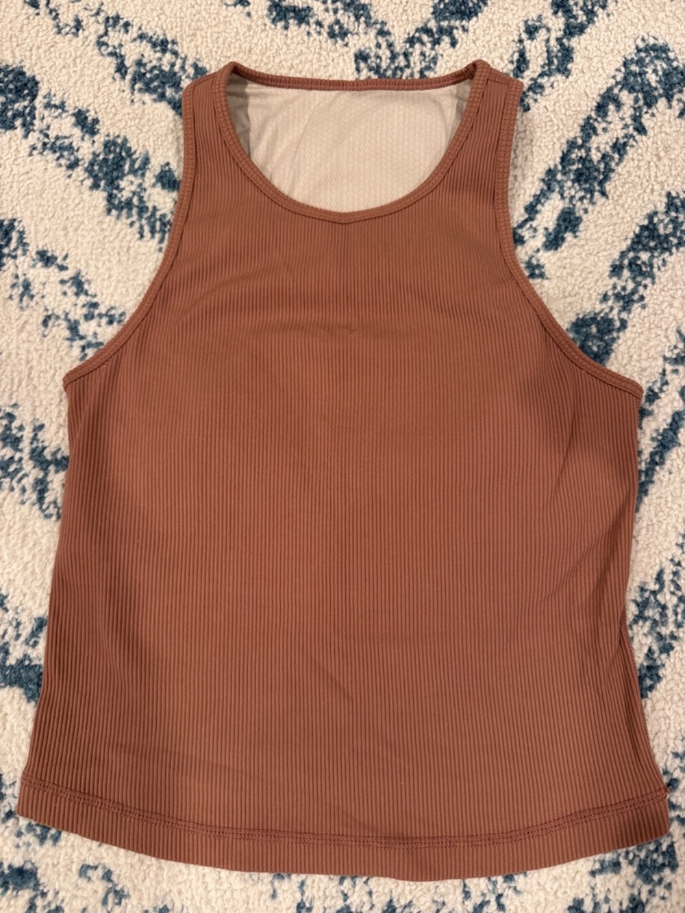 VUORI Brown Ribbed Tank Top with Built In Bra